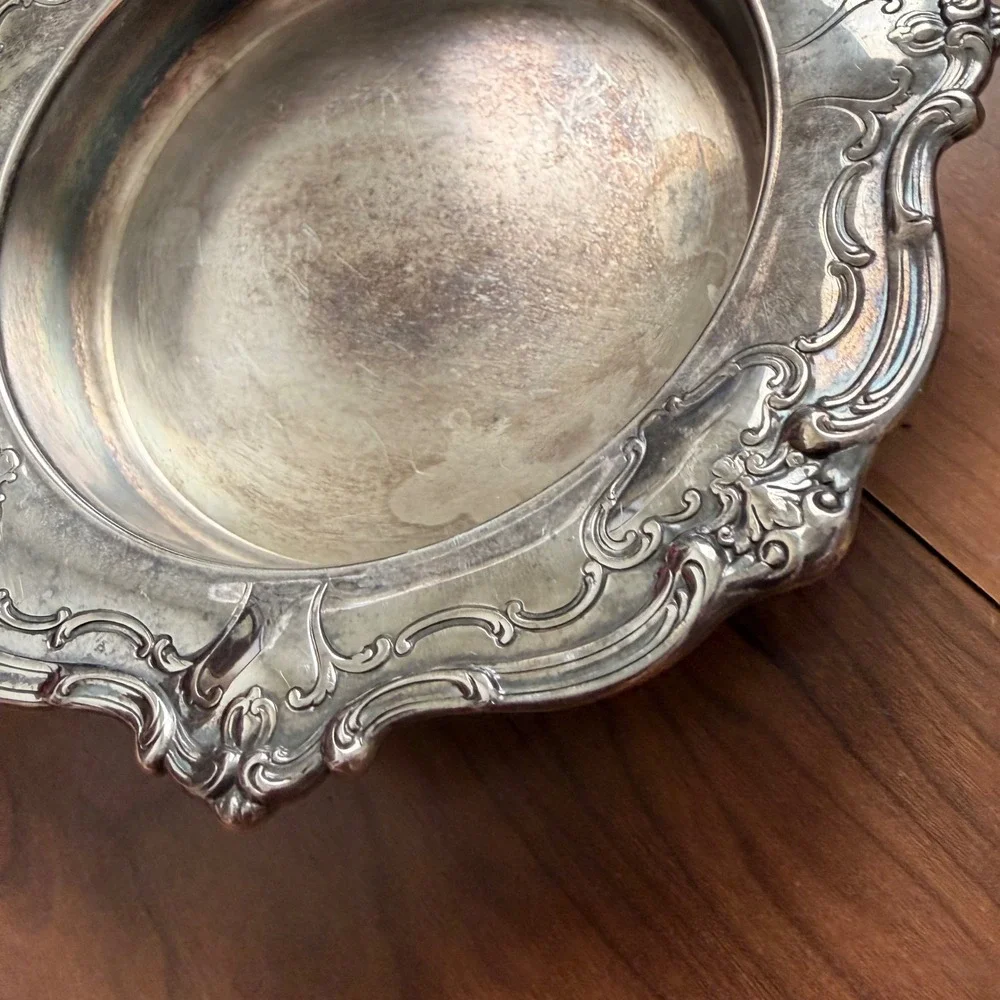 Vintage Gorham Silver Plate Round Ornate Tray Dish Scalloped Rim 6.25